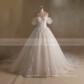 Fashionable &amp; Noble A-Line Cap Sleeves Sweetheart Neck Bling Beads Handmade Flowers Lace Wedding Dress Long Train